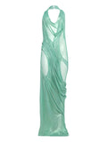 Di Petsa Siren Wetlook Halter Neck Dress — Green — Size XS — Front View