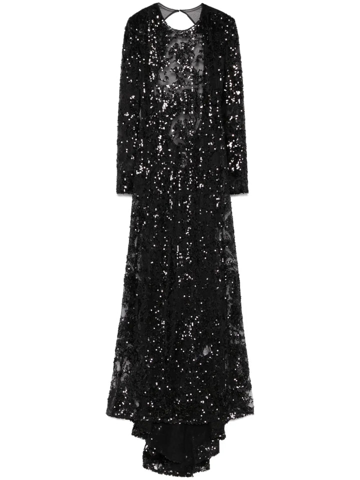 Victoria Beckham Sequined Tulle Gown — Black — Size XS — Front View