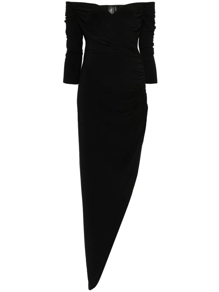 Norma Kamali Side Drape Off Shoulder Gown — Black — Size XS — Front View