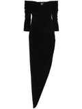 Norma Kamali Side Drape Off Shoulder Gown — Black — Size XS — Front View
