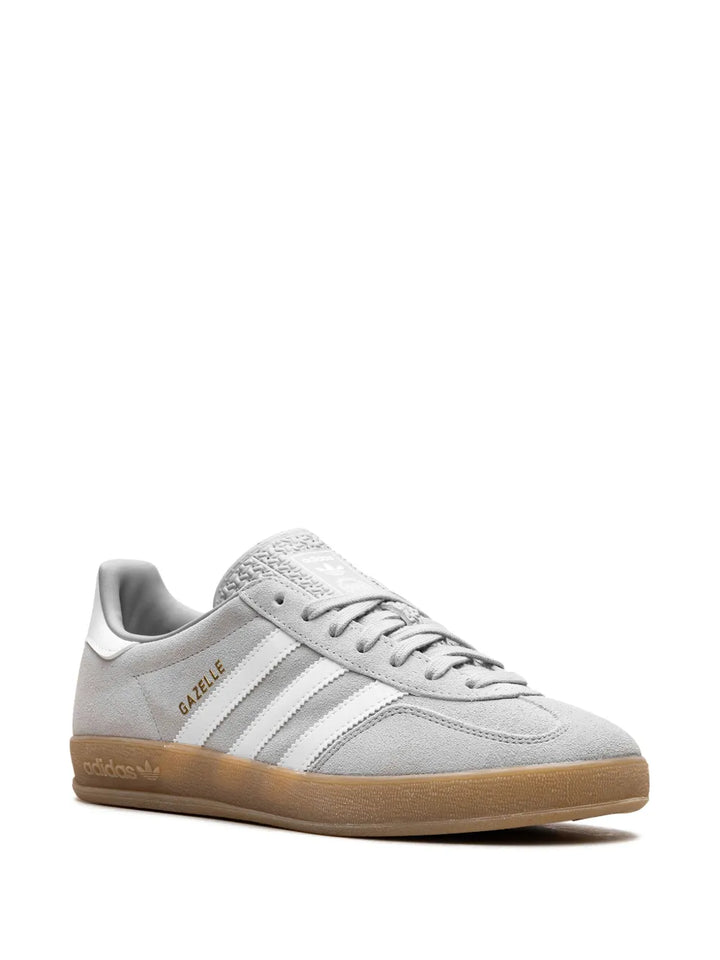 adidas Gazelle Indoor Grey Two/Cloud White/Gold Metallic Sneakers — Grey — Size US M 3.5 - US W 5 — Side View