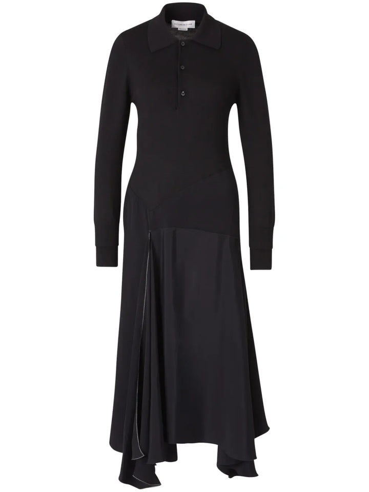 Victoria Beckham Henley Midi Dress — Black — Size XS — Front View