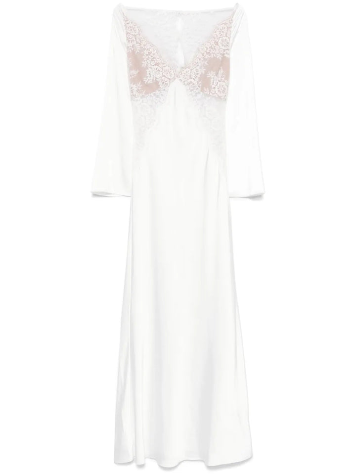 Self Portrait Lace Satin Gown — White — Size S — Front View