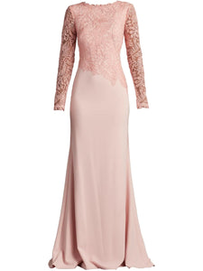 Tadashi Shoji Caliste Embroidered Gown — Red/ Pink — Size M — Front View