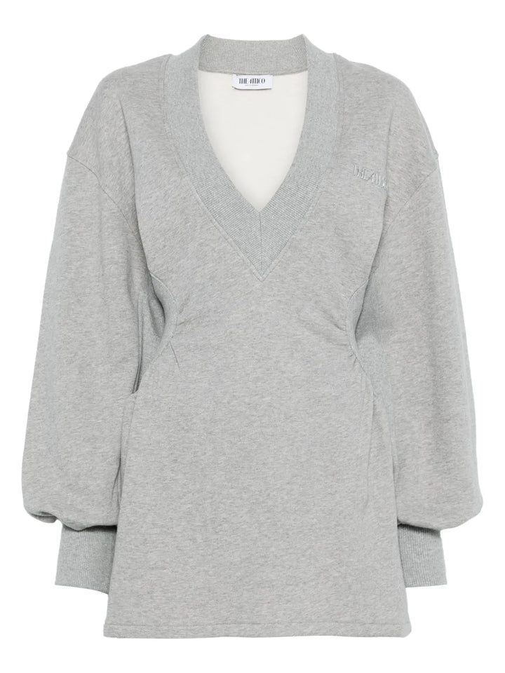 The Attico V Neck Long Sleeves Mini Dress — Grey — Size XS — Front View