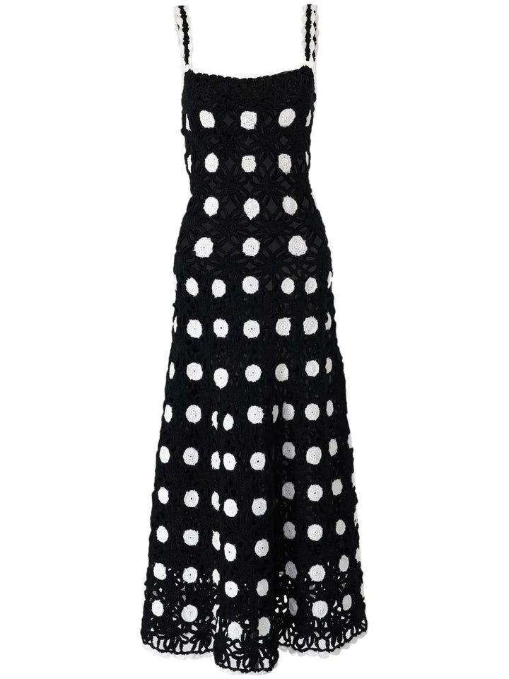 Carolina Herrera Polka Dot Knit Midi Dress — Black — Size XS — Front View