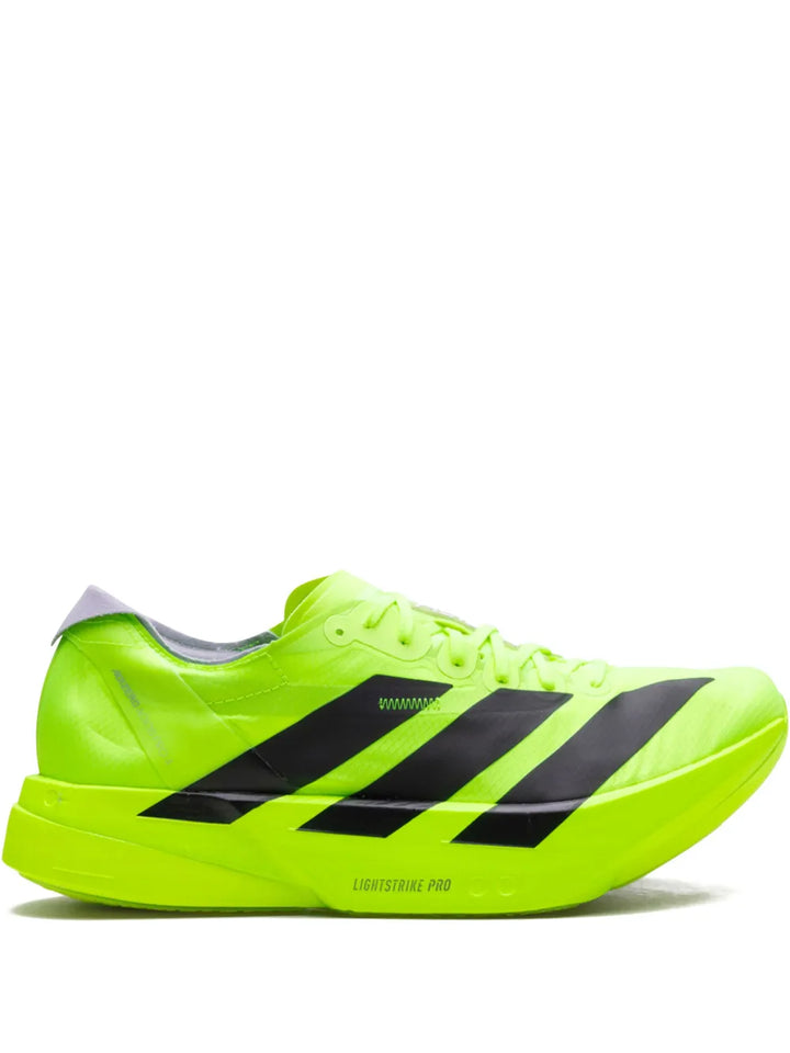 adidas Adizero Adios Pro 4 Lucid Lemon/Black Sneakers — Neon Green — Size US M 4.5 - US W 6 — Front View