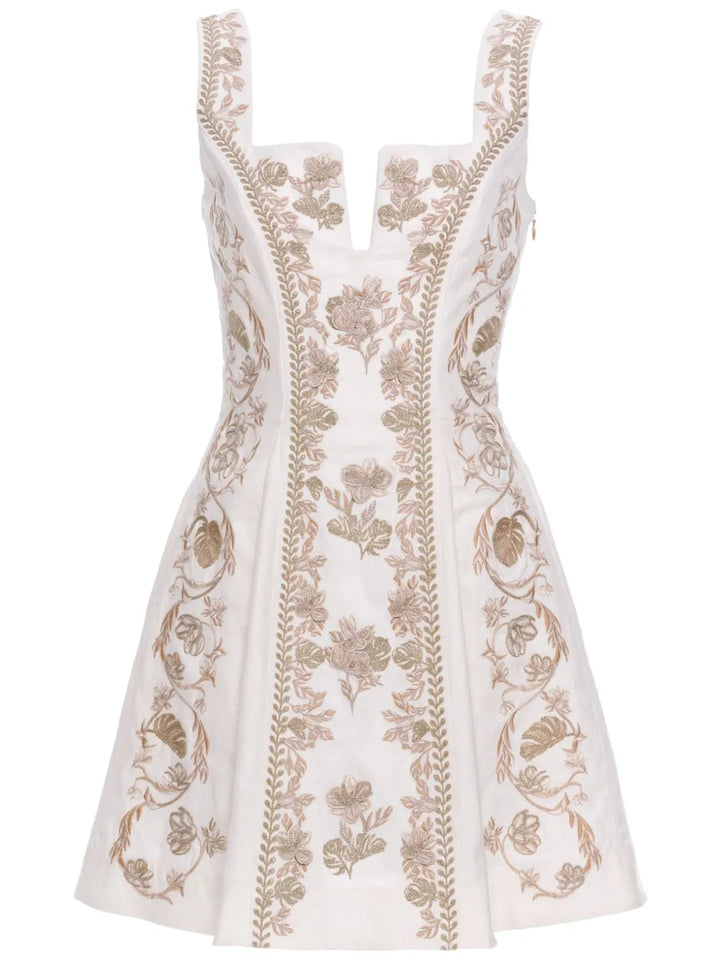 Agua By Agua Bendita All Over Embroidered Dress — White/ Red — Size XS — Front View