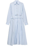 Prada Pleated Poplin Dress — Blue — Size XS — Front View