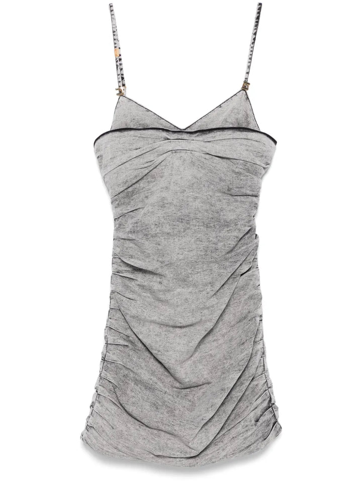 Elisabetta Franchi Shoulder Straps Denim Mini Dress — Grey — Size XS — Front View