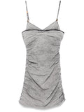 Elisabetta Franchi Shoulder Straps Denim Mini Dress — Grey — Size XS — Front View