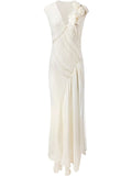 Alejandra Alonso Rojas Draped Chiffon Dress — White — Size L — Front View