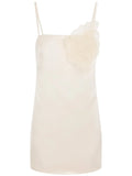 Elisabetta Franchi Flower Applique Satin Dress — White — Size XS — Front View