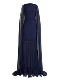 Ralph Lauren Collection Sheer Cape Evening Gown — Blue/ Navy/ Red — Size XS — Front View