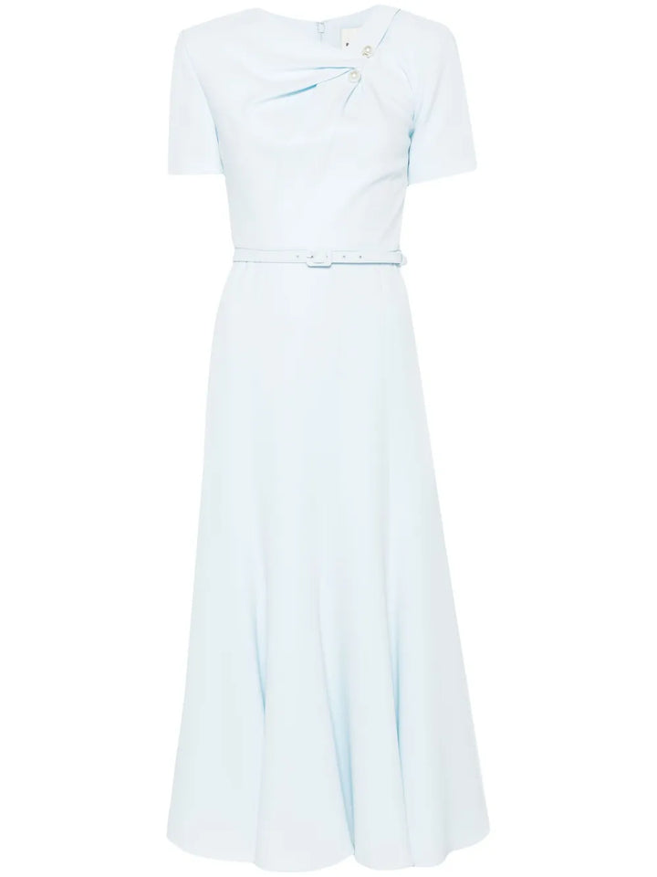 Roland Mouret Belted Cady Midi Dress — Blue/ Red — Size XXL — Front View