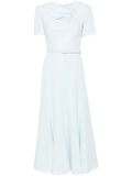 Roland Mouret Belted Cady Midi Dress — Blue/ Red — Size XXL — Front View