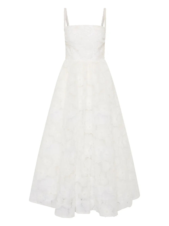 Rebecca Vallance Deliah Floral Embroidered Midi Dress — White/ Red — Size XS — Front View