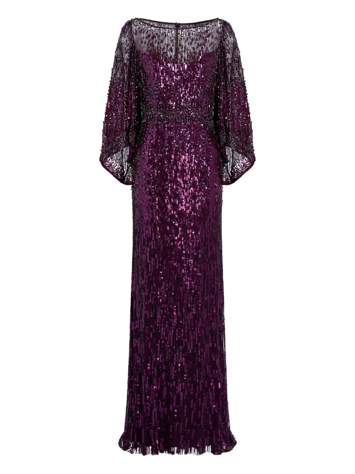 Jenny Packham Ines Sequin Embellished Maxi Dress — Purple — Size XS — Front View
