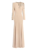 Jenny Packham Honor Sequin Embellished Maxi Dress — Beige — Size S — Front View