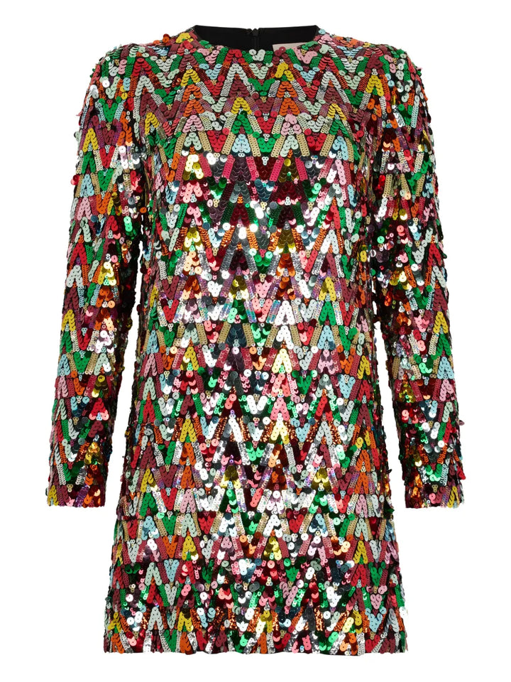 Valentino Garavani Sequin Pattern Mini Dress — Red — Size XS — Front View