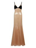 David Koma Sequinned Gown — Beige/ Black — Size S — Front View