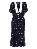 Alessandra Rich Bow Print Midi Dress — Blue/ Navy — Size S — Front View