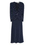 Alessandra Rich Polka Dot Print Midi Dress — Blue/ Navy/ Red — Size S — Front View