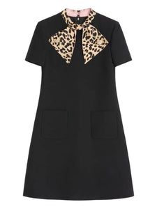 Valentino Garavani Leopard Bow Mini Dress — Black — Size XS — Front View