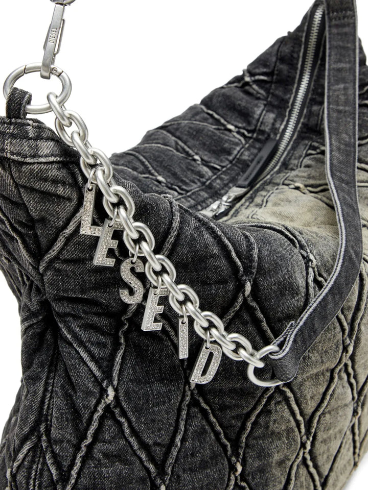Diesel Charm D Quilted Chain Embellished Shoulder Bag — Same as shown — Size One Size — Detail View