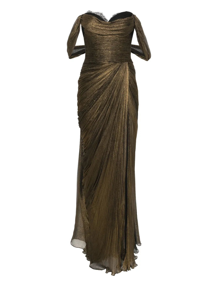 Iris Serban Natasha Maxi Dress — Brown/ Gold — Size M — Front View