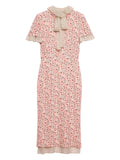 Prada Printed Georgette Midi Dress — Red/ Pink — Size XS — Front View