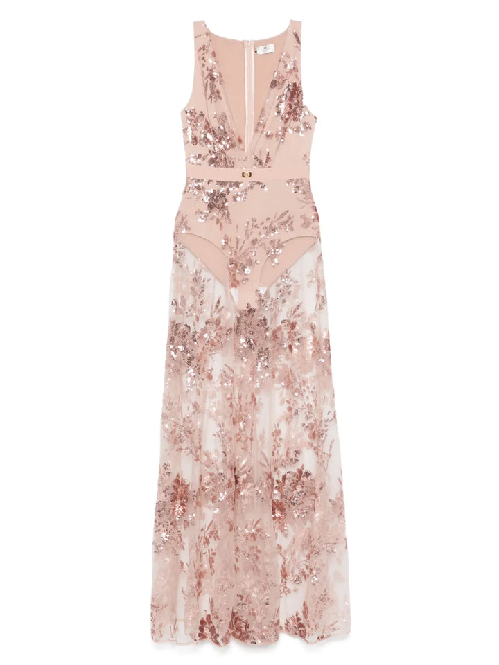 Elisabetta Franchi Sequin Embellished Gown — Pink — Size XS — Front View