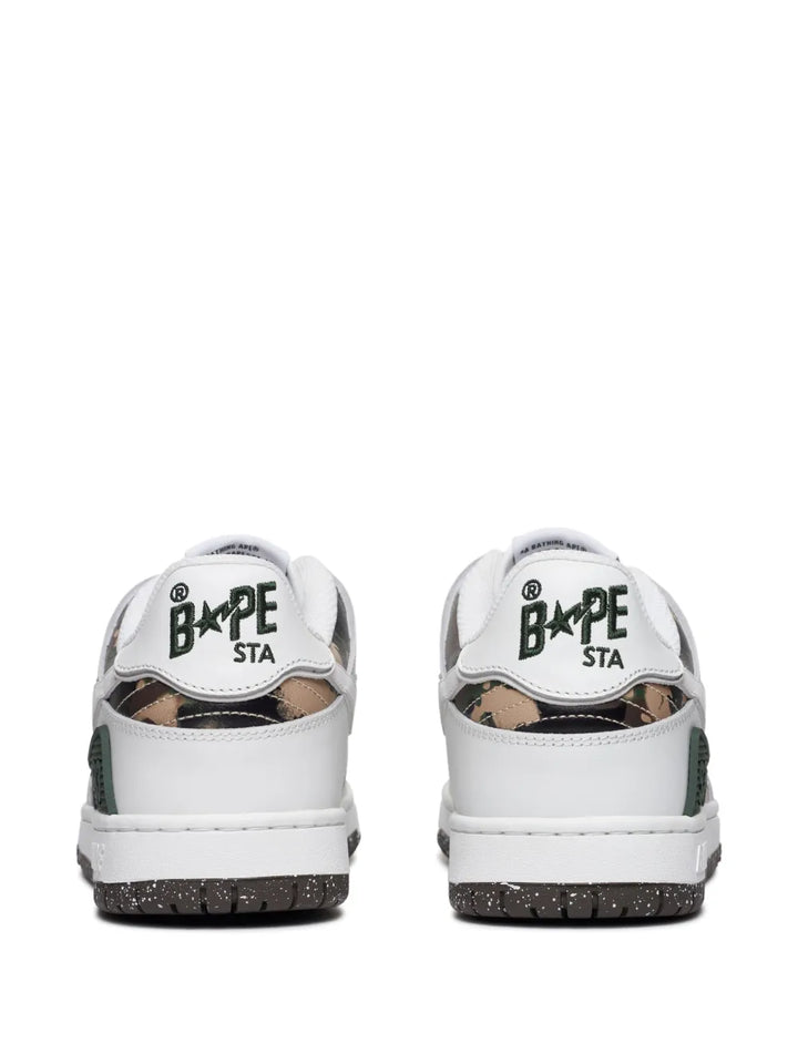 A Bathing Ape?Sk8 Sta #2 Camouflage-Panel Sneakers — White — Size US M 3.5 - US W 5 — Back View