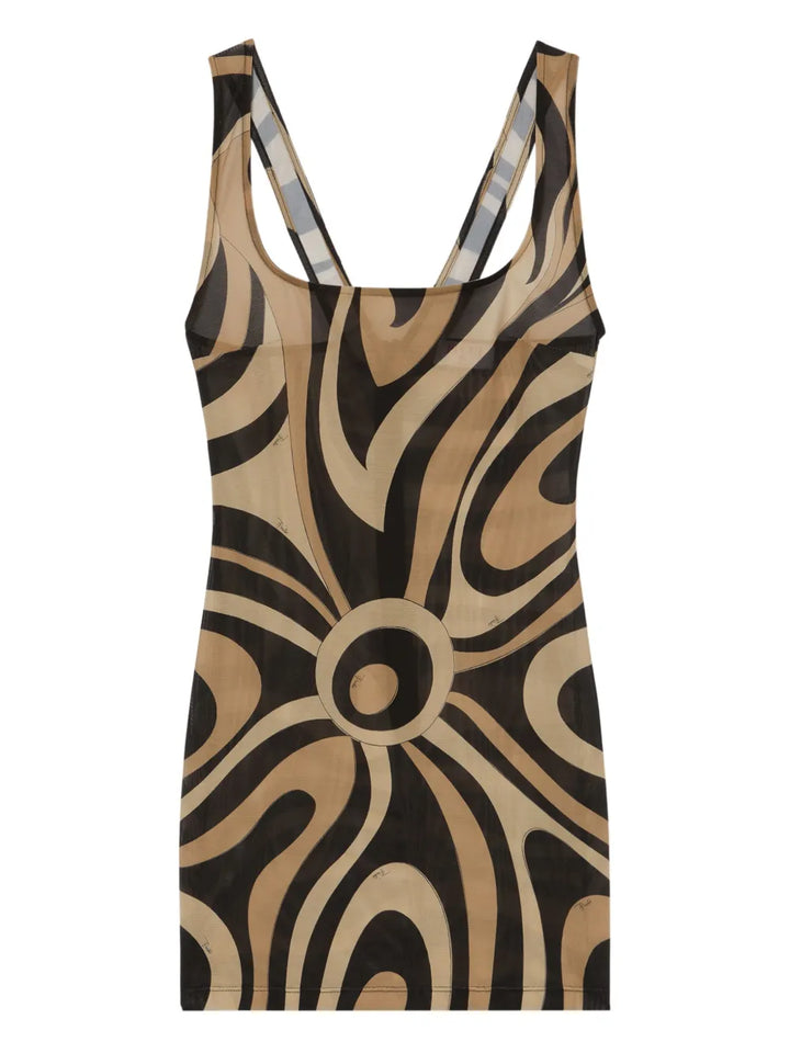 Pucci Marmo Print Square Neck Mini Dress — Black — Size XS — Front View