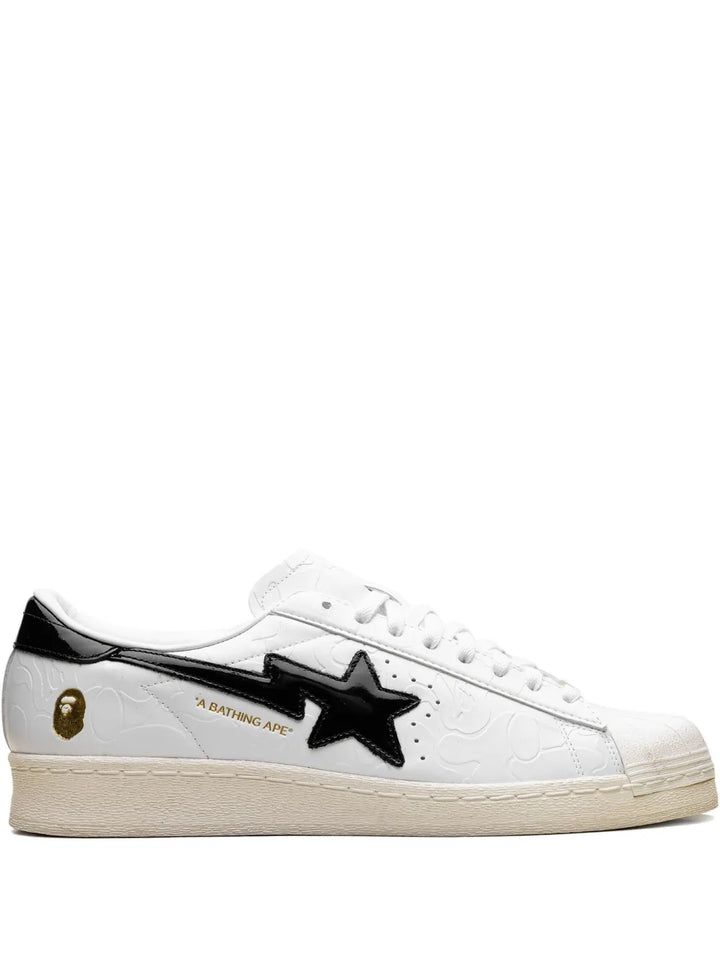 adidas X A Bathing Ape Superstar Vintage White Black Sneakers — White — Size US M 7 - US W 8.5 — Front View