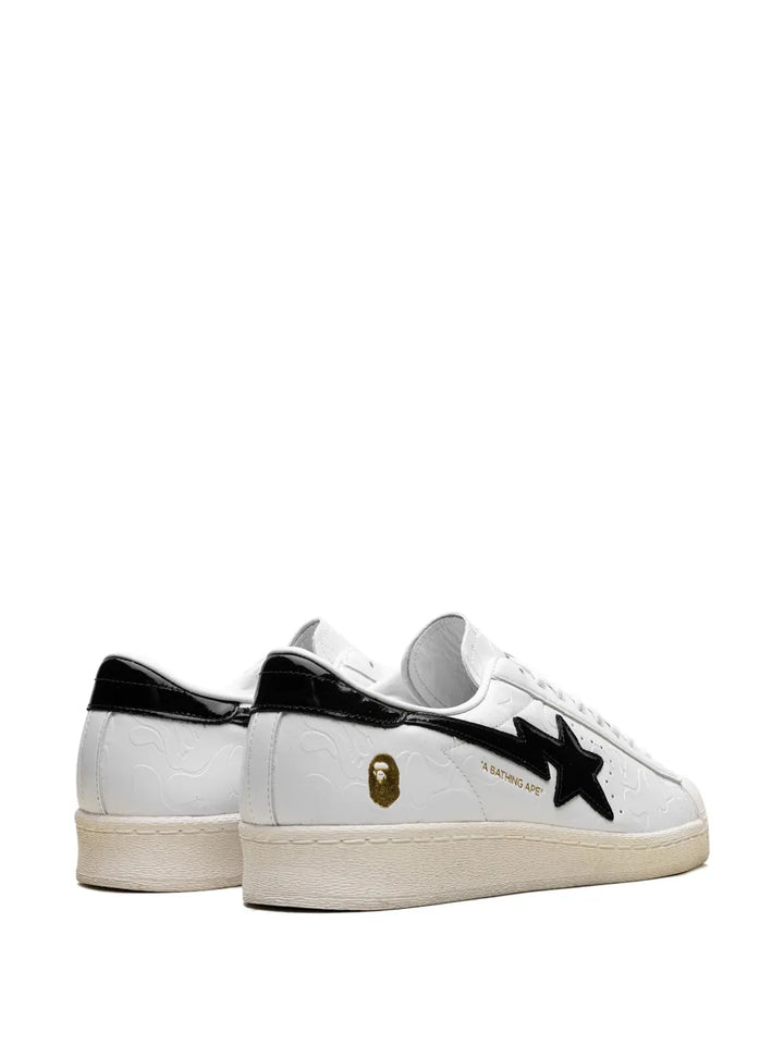 adidas X A Bathing Ape Superstar Vintage White Black Sneakers — White — Size US M 7 - US W 8.5 — Back View