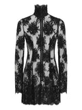 Dolce Gabbana Lace High Neck Mini Dress — Black — Size XS — Front View