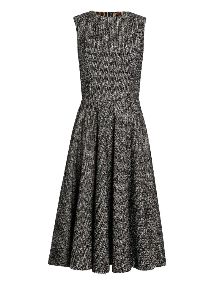 Dolce Gabbana Pleat Detail Midi Dress — Black — Size XS — Front View