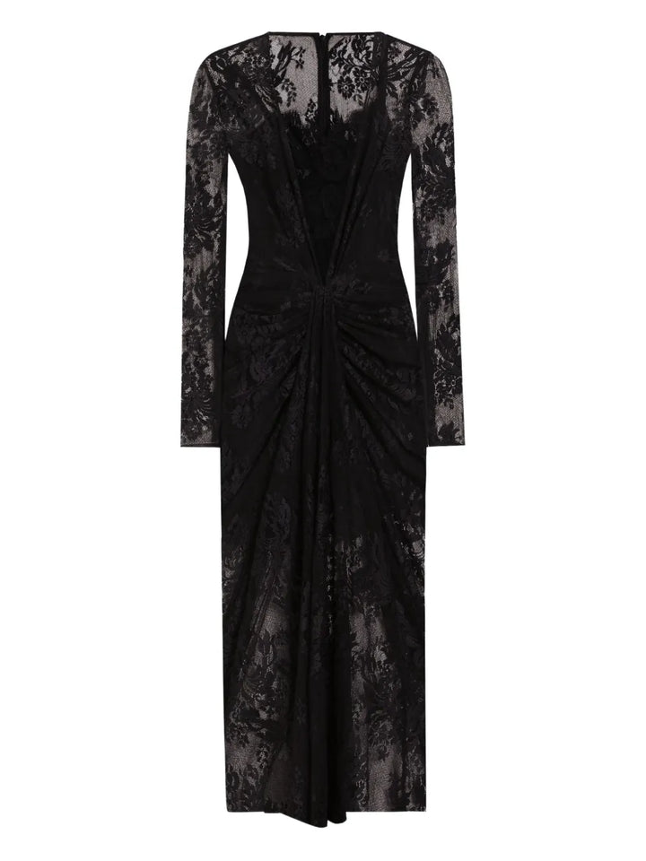 Dolce Gabbana Lace Long Sleeve Dress — Black — Size XS — Front View