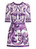 Dolce Gabbana Graphic Print Mini Dress — Purple — Size XS — Front View