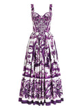 Dolce Gabbana Graphic Print Midi Dress — Red/ Purple — Size XS — Front View