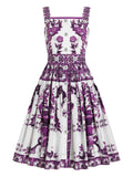 Dolce Gabbana Maiolica Print Midi Dress — White — Size XS — Front View