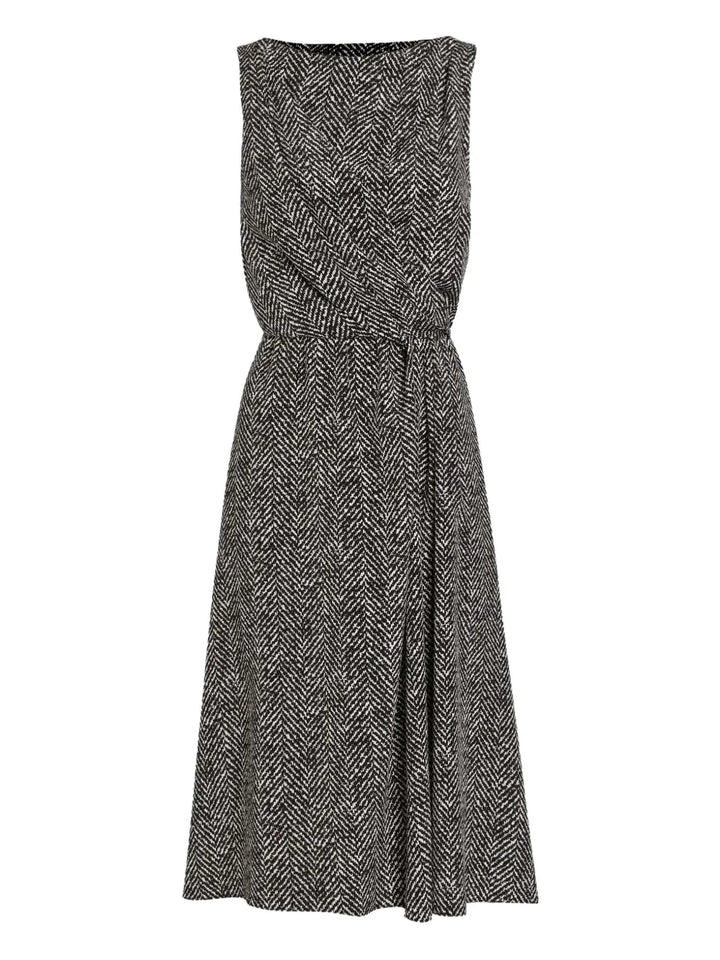 Dolce Gabbana Herringbone Sleeveless Midi Dress — Black — Size XS — Front View