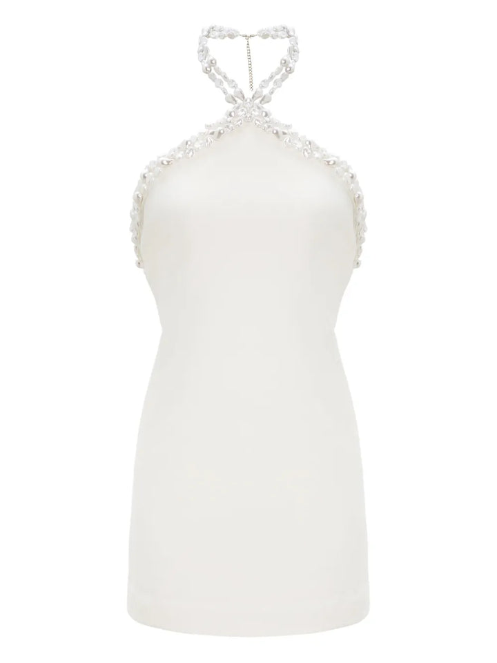 Retrofete Beaded Halter Neck Mini Dress — White — Size S — Front View