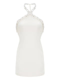 Retrofete Beaded Halter Neck Mini Dress — White — Size S — Front View