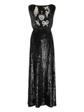 Temperley London Adalina Sequin Embellished Maxi Dress — Black — Size XS — Front View