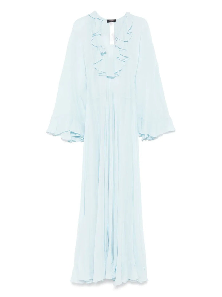 Twinset Ruffle Detailed Maxi Dress — Blue — Size XS — Front View