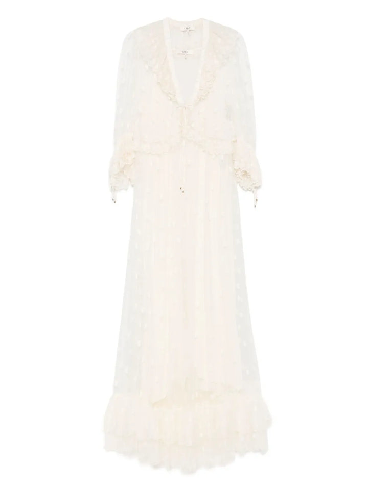 Chloe Floral Embroidered Maxi Dress — White/ Red — Size XS — Front View