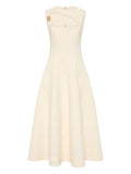 Rebecca Vallance Freyja Midi Dress — Red/ Ivory/ Gold — Size XS — Front View
