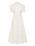 Rebecca Vallance Embroidered Midi Dress — White/ Red — Size XS — Front View